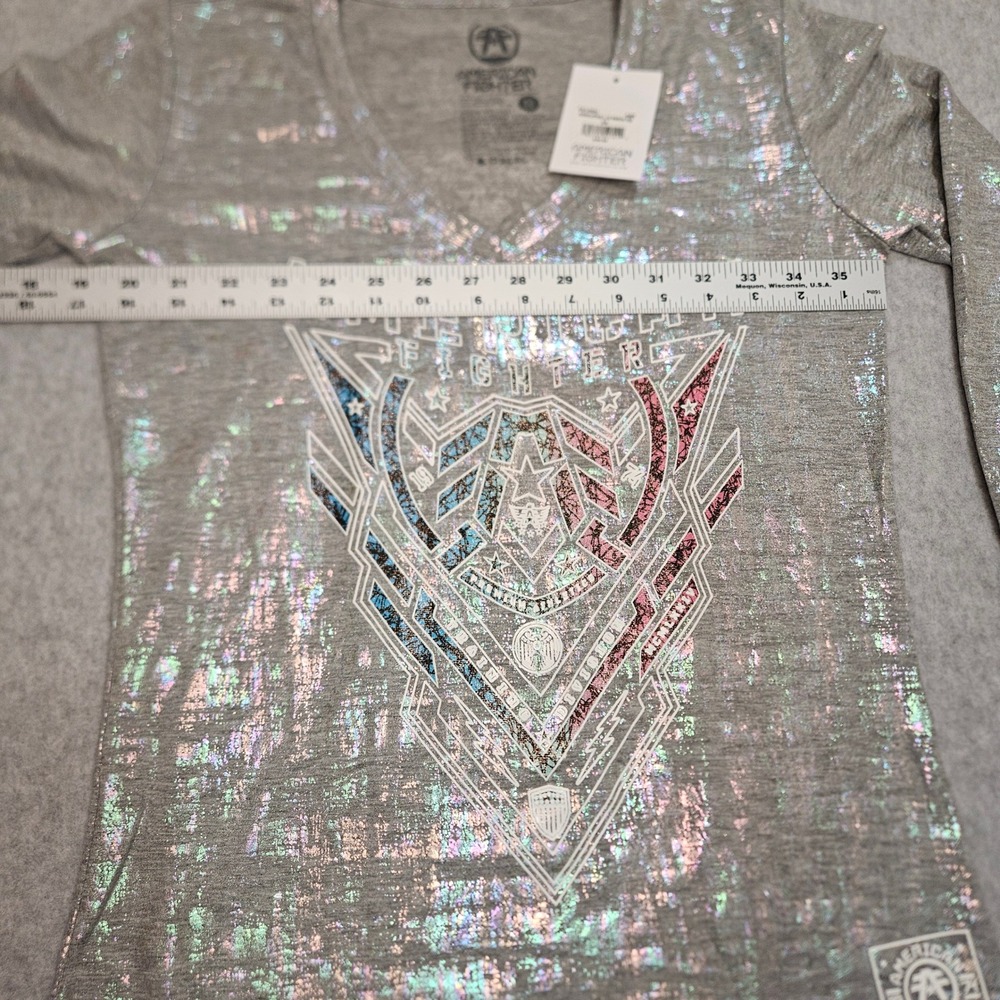 MMA American Fighter Women's Silver Foil Buckle Graphic Long Sleeve NWT XS - Picture 5 of 6